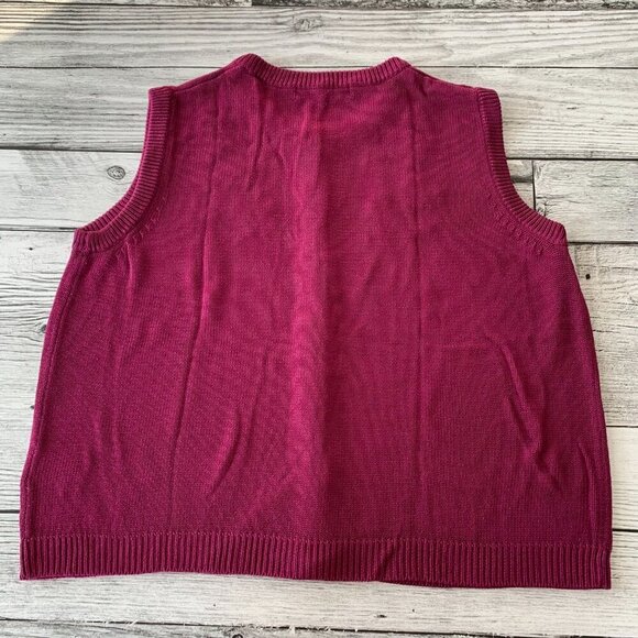 Vintage 90s Burgundy Floral Embroidered Cardigan Sweater Vest - Picture 5 of 13